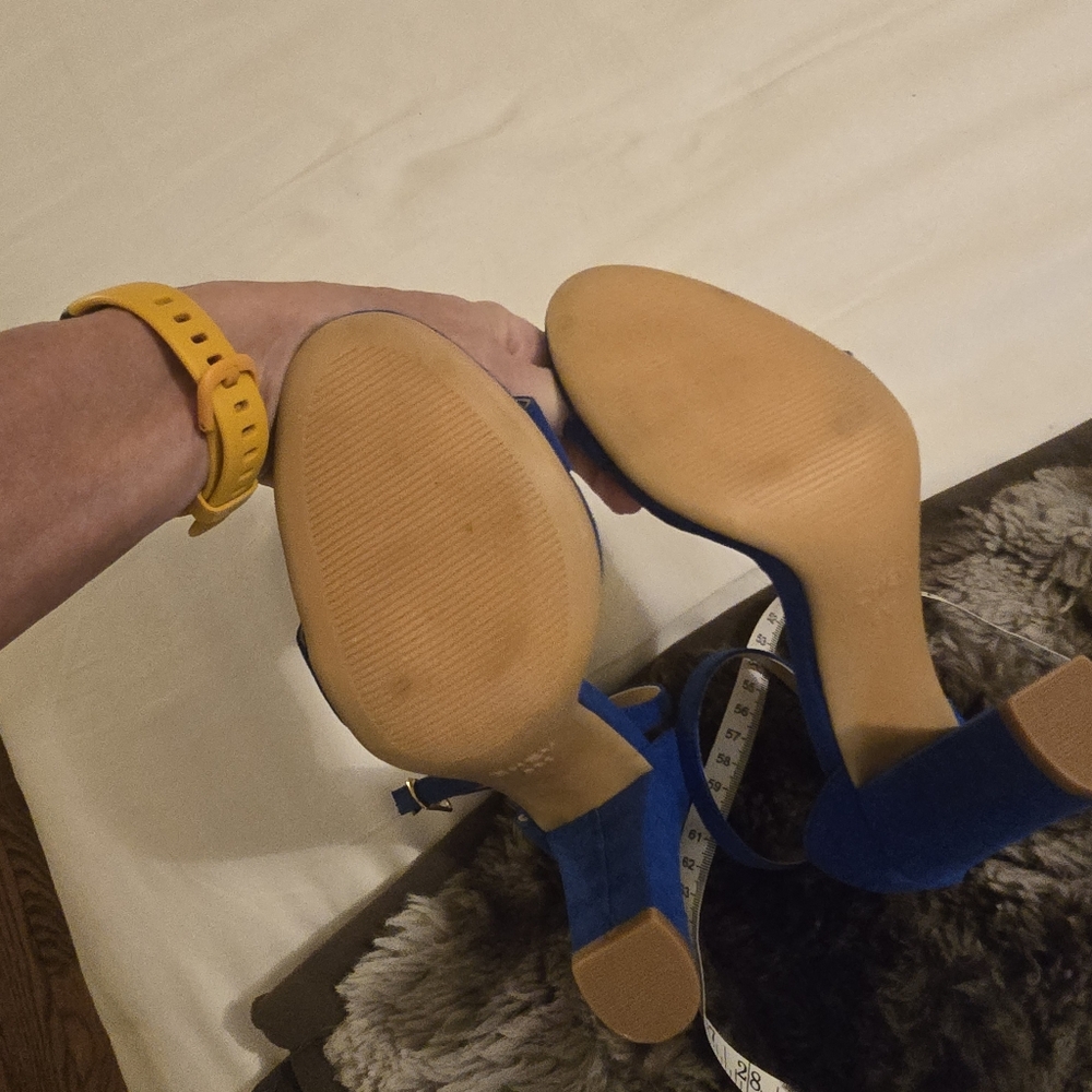 Women's Blue Ankle Strap Heels- (Faux Suede) Sz8 - Picture 6 of 11